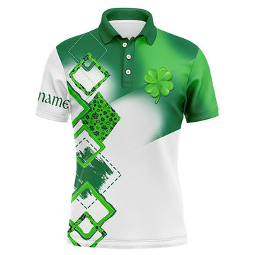 Men's Personalized Green Clover St. Patrick's Day Golf Polo Shirt - Custom Name Embroidered - Golfing Gift N4741