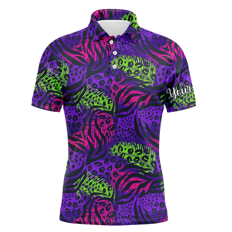 Men's Custom Team Golf Polo Shirts with UPF Protection and Vibrant Purple Tropical Design N4160