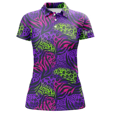 Women's Colorful Purple Tropical Print Golf Polo Shirts - Custom Team Apparel N4160