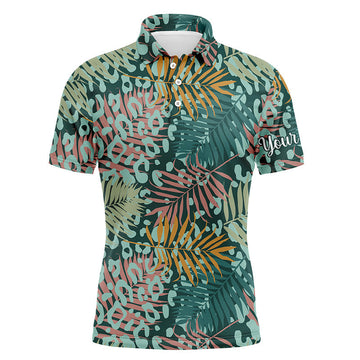 Men's Golf Polo Shirts with UPF Protection and Green Tropical Palm Leopard Pattern N4161