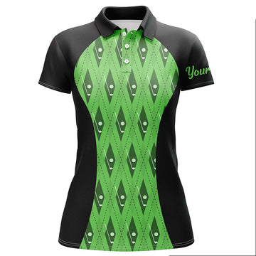 Stylish Women's Golf Polo Shirt with Black and Green Argyle Pattern - Perfect for Golf Clubs and Team Events N7312