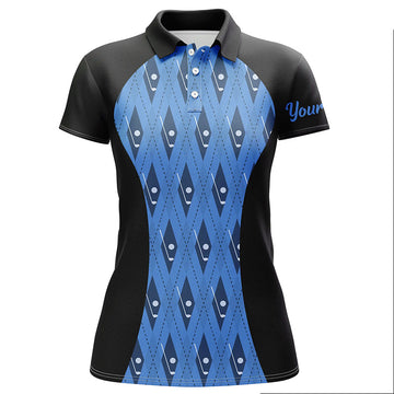 Custom Black and Blue Argyle Pattern Women's Golf Polo Shirt - Team Ladies Golf Tops N7313