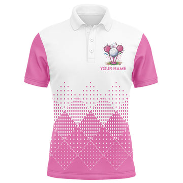 
Men's Custom Golf Shirt - White and Pink Argyle Plaid Pattern - Personalized Golf Gifts for Him
 N8310