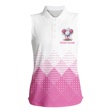 
Women's Sleeveless Polo Shirt - White and Pink Argyle Plaid - Personalized Golf Gift for Ladies
 N8310