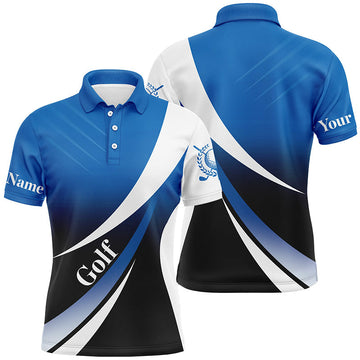 Men's Personalized Blue and White Golf Polo Shirt, Ideal for Tournaments N5518