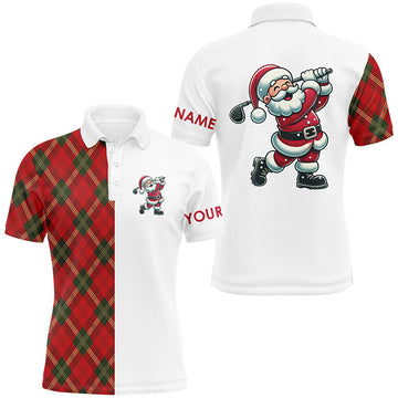 Men's Red Plaid Christmas Santa Golf Polo Shirt - Custom Xmas Golf Top N8995