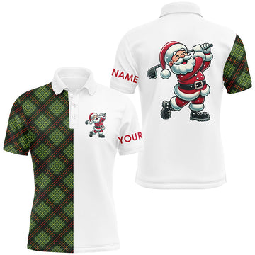 Men's Custom Green Plaid Christmas Santa Golf Polo Shirt - Festive Xmas Golf Top N8996