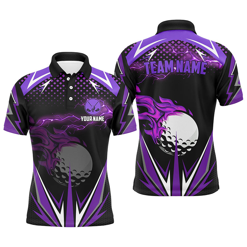 Custom Purple Fire Lightning Team Golf Polo Shirts for Men - Premium Golf Attire N7326