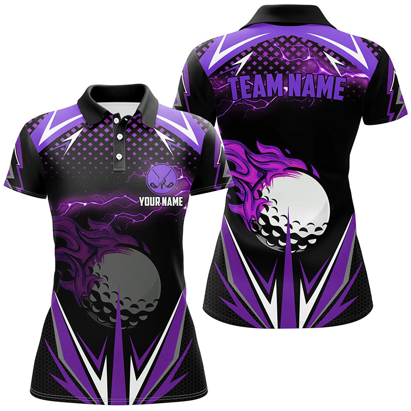 Custom Purple Fire Lightning Women's Golf Polo Shirt - Team Golf Jersey for Ladies N7326