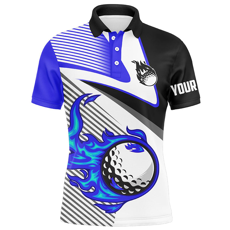 Men's Custom Flame Golf Polo Shirt - Fire Golf Apparel for Men | Unique Golf Gift - Blue N7520