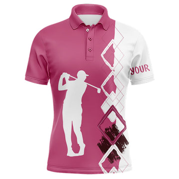 Men's Pink and White Argyle Pattern Golf Polo Shirt - Custom Team Golf Attire N9023