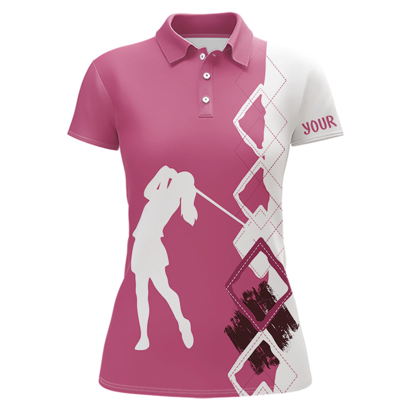 Women's Pink and White Argyle Golf Polo Shirt - Custom Team Attire for Ladies N9023