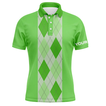 Men's Green Argyle Plaid Golf Polo Shirt - Custom Golf Polos for Men, Golfing Gifts N7191