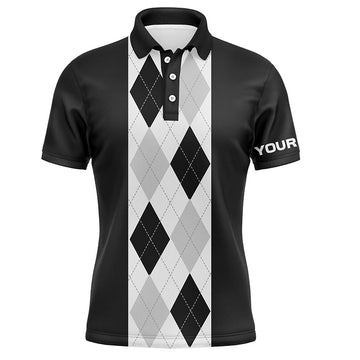 Men's Black Argyle Plaid Golf Polo Shirt - Custom Golf Polo for Men - Ideal Golfing Gift N7192