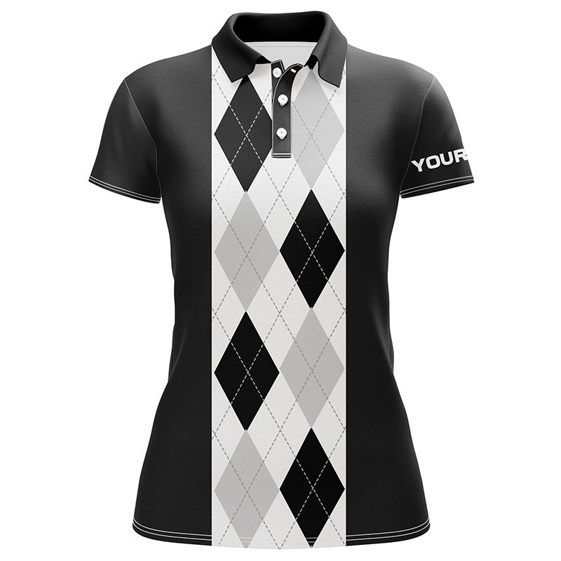 Black Argyle Plaid Women's Golf Polo Shirt | Custom Golf Polo for Women | Golfing Gift N7192