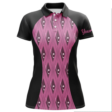 Custom Black and Pink Argyle Pattern Women's Golf Polo Shirt - Ladies Golf Top N5815