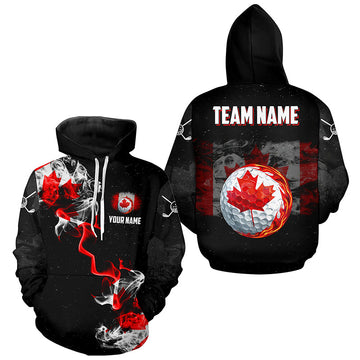 Smoke Canadian Flag Black Grunge Golf Hoodie - Custom Patriotic Men's Golf Shirt N9033