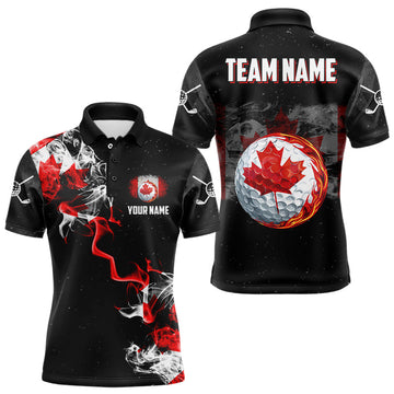 Smoke Canadian Flag Black Grunge Men's Golf Polo Shirt - Custom Patriotic Design N9033