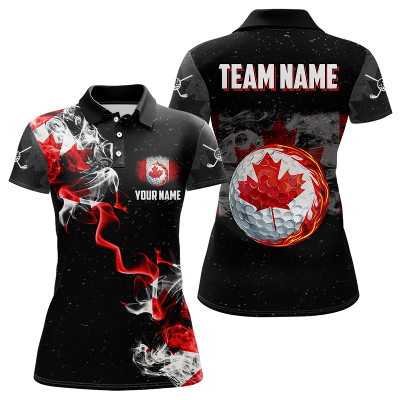 Smoke Canadian Flag Black Grunge Women's Golf Polo Shirt - Custom Patriotic Golf Apparel for Women N9033