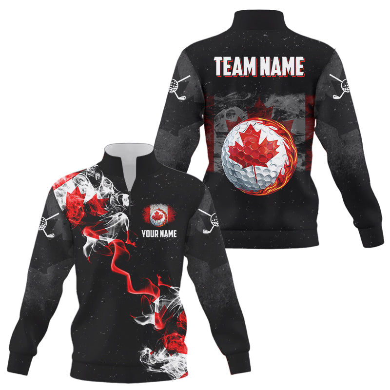 Smoke Canadian Flag Black Grunge Quarter Zip Golf Sweatshirt - Custom Patriotic Golf Sweater N9033