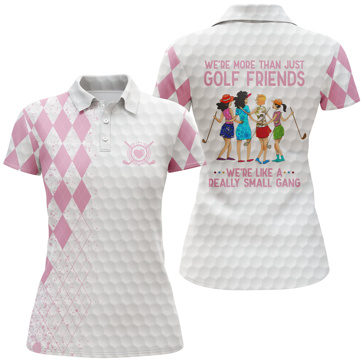Women's Funny Golf Polo Shirt - Small Gang Theme, Multi-Color N3669