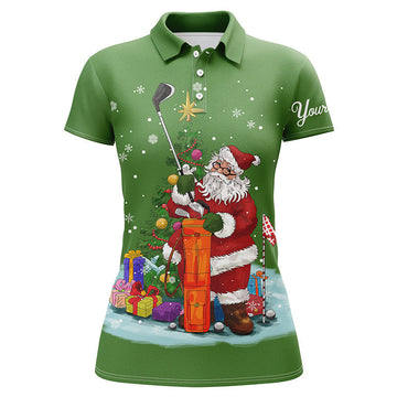 Personalised Women's Christmas Golf Polo Shirt - Santa Golfer Festive Golf Gift | Green N4432