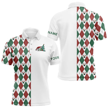 Christmas Men's Golf Polo Shirt - Custom Argyle Pattern in Red, White, Green - Perfect Golf Gifts N9038