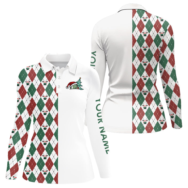 Christmas Women's Golf Polo Shirt - Custom Red, White, Green Argyle Pattern, Perfect Golf Gift N9038