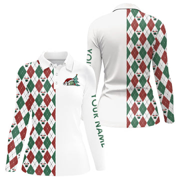 Christmas Women's Golf Polo Shirt - Custom Red, White, Green Argyle Pattern, Perfect Golf Gift N9038