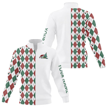 Custom Christmas Argyle Quarter Zip Golf Sweatshirt - Red, White, Green Pattern - Perfect Gift for Golfers N9038