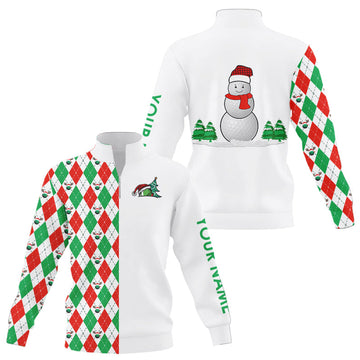 Christmas Argyle Snowman Golf Sweatshirt - Custom Red, White, Green Quarter Zip Pullover for Men N9040