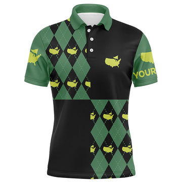 Men's Green and Black Argyle Pattern Golf Polo Shirts - Custom Design, Coolest Golf Tops N7202