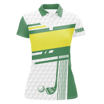 Ladies' Custom White, Green, and Yellow Golf Polo Shirts - Golf Tops for Women N7204