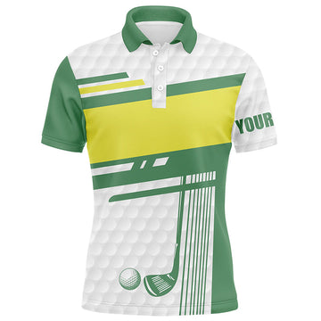 Men's Custom White, Green, and Yellow Golf Polo Shirts - Premium Golf Wear with Golf Club Design N7204