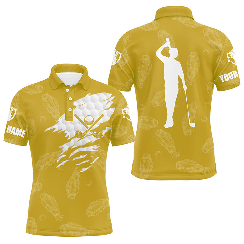 Men's Personalized Golf Polo Shirt with Custom Name | Golf Clubs Pattern Shirt in Yellow N7536