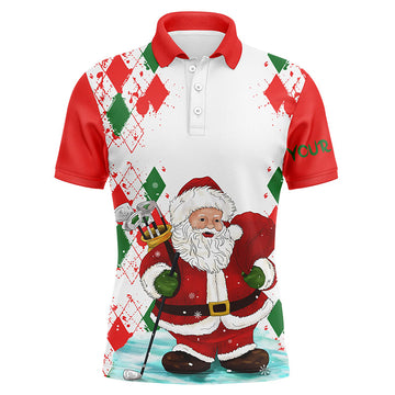 Men's Golf Polo Shirts Personalized with Santa Golfer Design - Perfect Christmas Gift for Golf Enthusiasts N4436