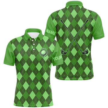 
Men's Green Argyle Golf Polo Shirt - Custom Name Personalized Golf Outfit, Ideal Golf Gifts for Him
 N8133