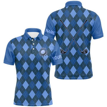 
Mens Blue Argyle Golf Polo Shirt - Custom Name Personalized Golf Outfit, Ideal Golf Gifts
 N8134