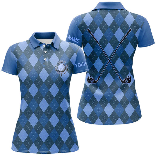 
Women's Custom Name Blue Argyle Golf Polo Shirt - Personalized Golf Outfit and Gift
 N8134