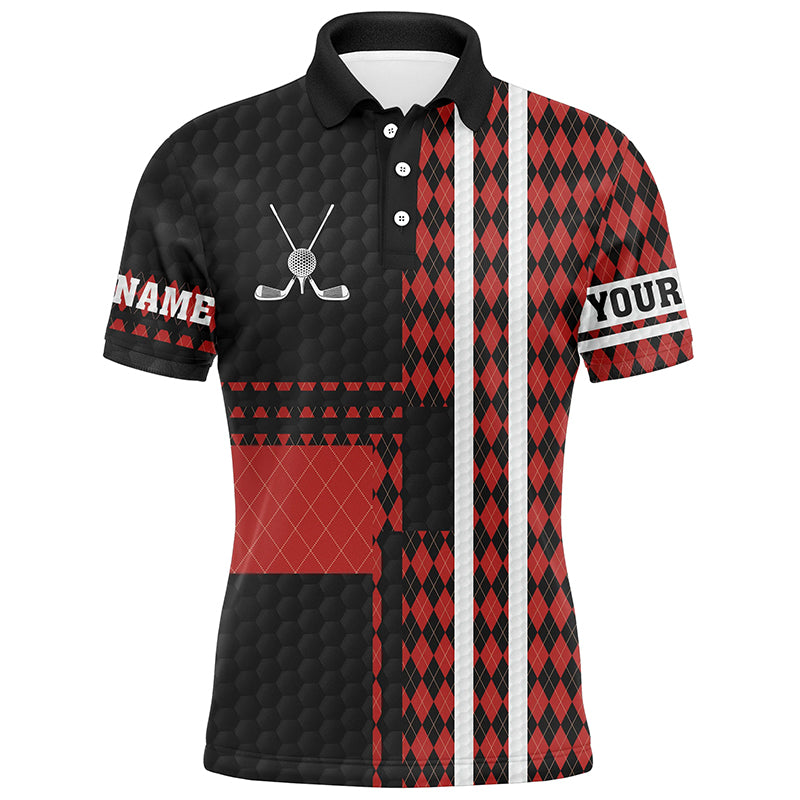 Black and Red Argyle Pattern Men's Golf Polo Shirt - Custom Golfing Gift - Best Men's Golf Top N7089