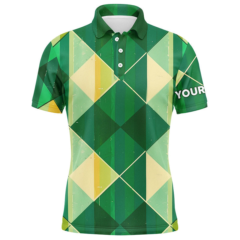 Green and Yellow Argyle Plaid Pattern Men's Golf Polo Shirt - Custom Men's Golf Shirt - Green Golf Top N7372