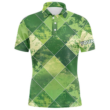 Men's Custom Green Argyle Plaid Golf Polo Shirt - Stylish Golf Apparel N7373