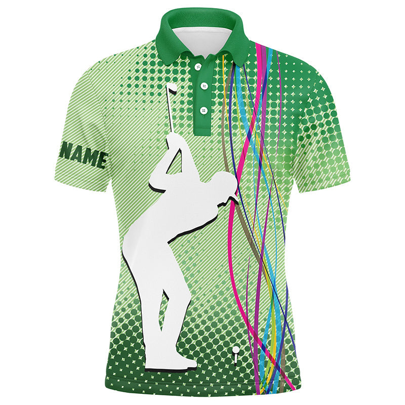 Men's Customized Golf Polo Shirts with Green Patterns - Stylish Golf Gifts for Him N7385