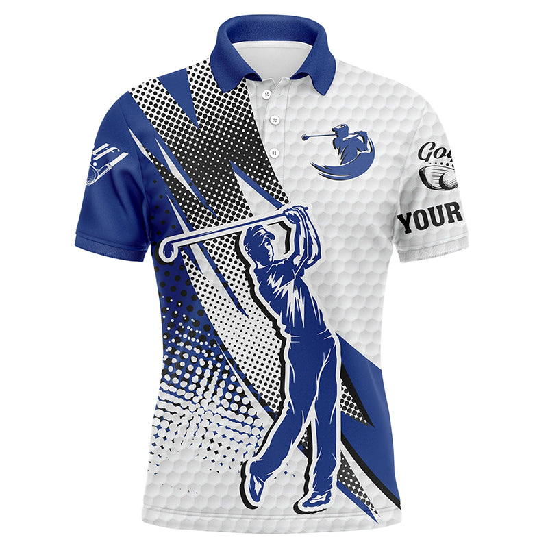 Men's Custom White and Blue Golf Polo Shirt N4239