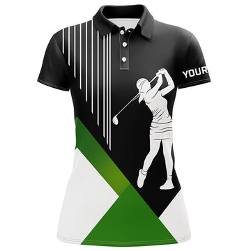 Women's Custom Black and Green Team Golf Polo Shirts - Personalised Golf Jerseys for Women N7104