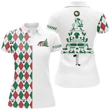 Women's Funny Christmas Golf Polo Shirt with Custom Christmas Tree Golf Icons - Perfect Christmas Golf Gift N4252