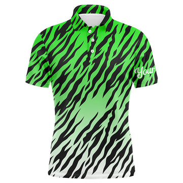Men's Custom Golf Polo Shirt with Green Tiger Stripes Pattern - Premium Golf Apparel for Men, Ideal Golf Gift N7109