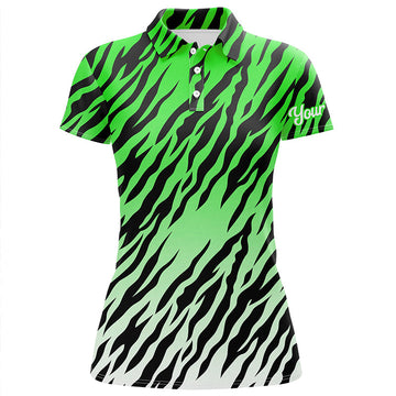 Stylish Women's Golf Polo Shirt with Green Tiger Stripes Pattern - Custom Golf Apparel for Ladies, Perfect Golf Gift N7109