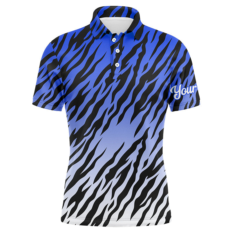 Men's Blue Tiger Stripes Pattern Golf Polo Shirt - Custom Golf Apparel for Men, Ideal Golf Gift N7110