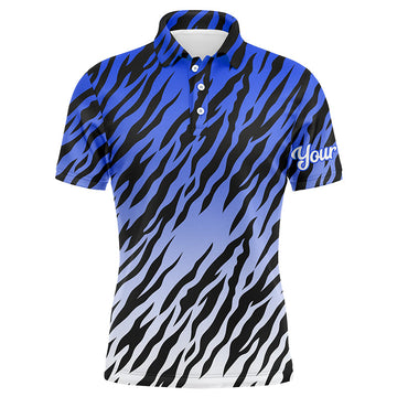 Men's Blue Tiger Stripes Pattern Golf Polo Shirt - Custom Golf Apparel for Men, Ideal Golf Gift N7110